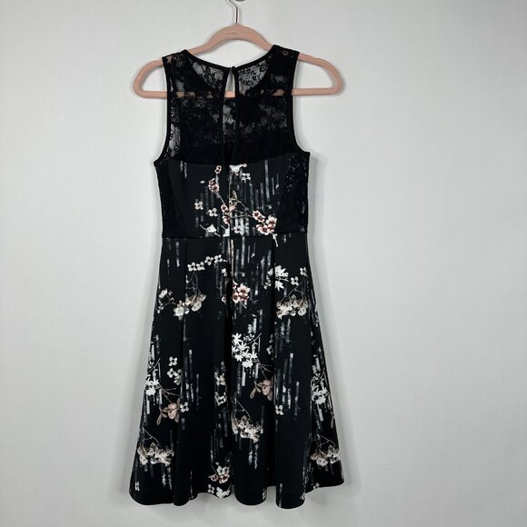 White House Black Market Floral Print Fit and Flare Dress Black 00 #BAG10 - Picture 5 of 11